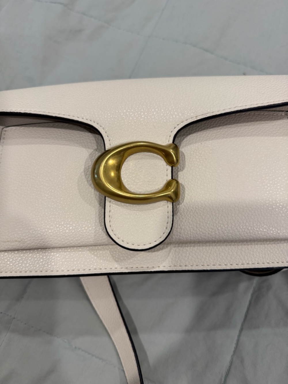 Cream Leather Shoulder Bag with Gold 'C' Accent
